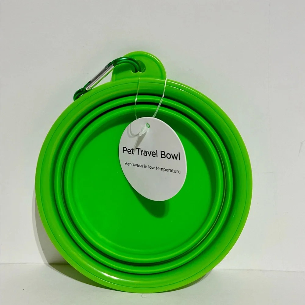 Collapsible Silicone Dog 5” Travel Bowl Dish 12oz Green Bone Pet Portable